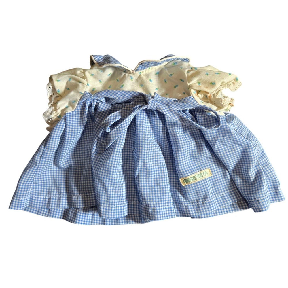 Vintage Cabbage Patch Kids Doll Dress Blue Gingham Floral Eyelet Coleco 80s CPK